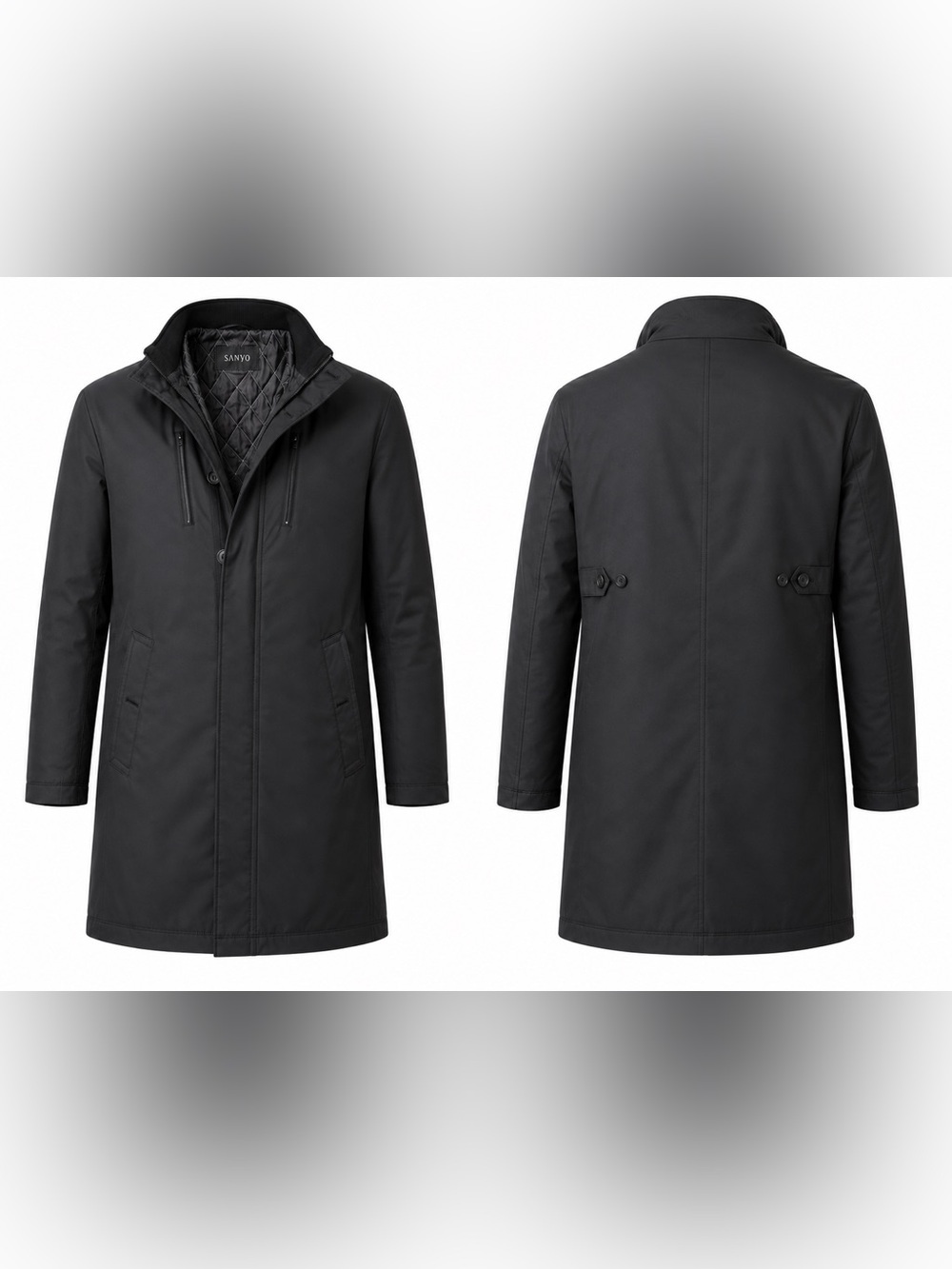 Sanyo Men's Black Quilted-Lined Trench Coat XL